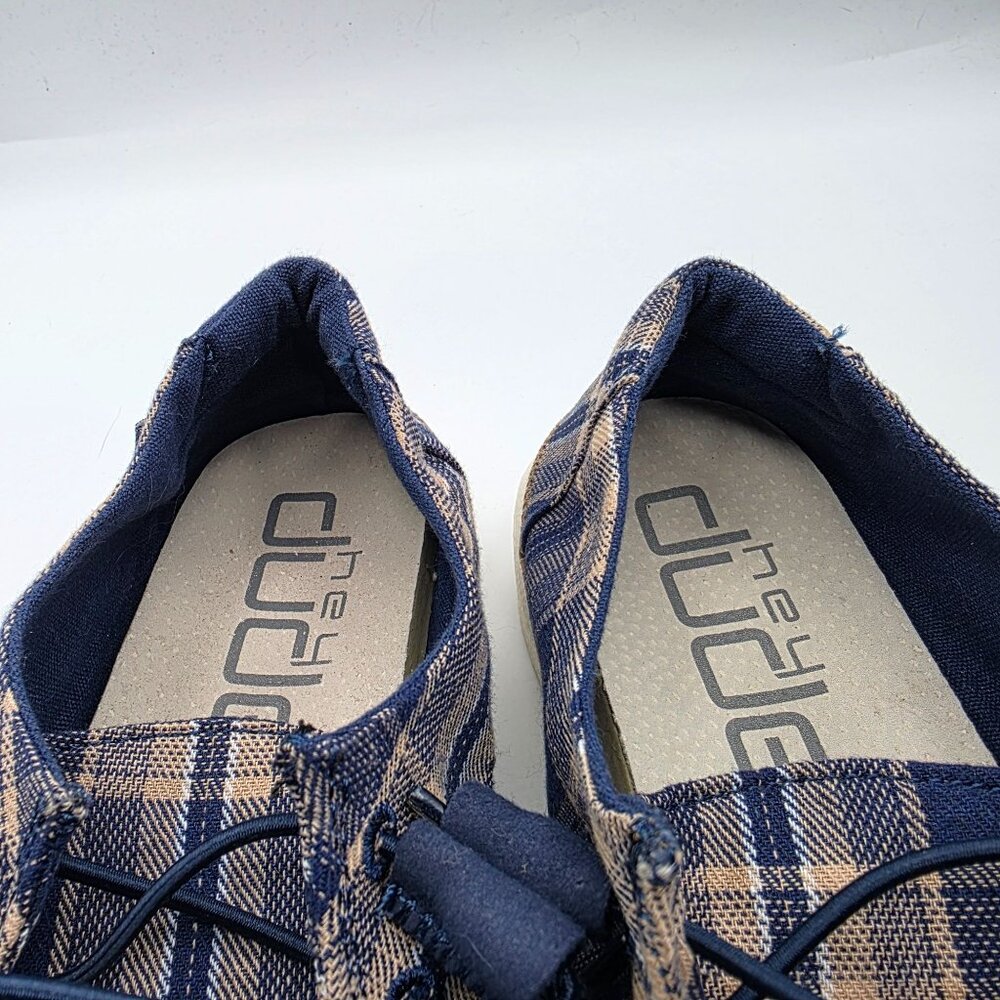 Hey Dude Wendy Tartan Blue Beige Womens Size 7 Shoes Casual Walking Comfort - Picture 9 of 13